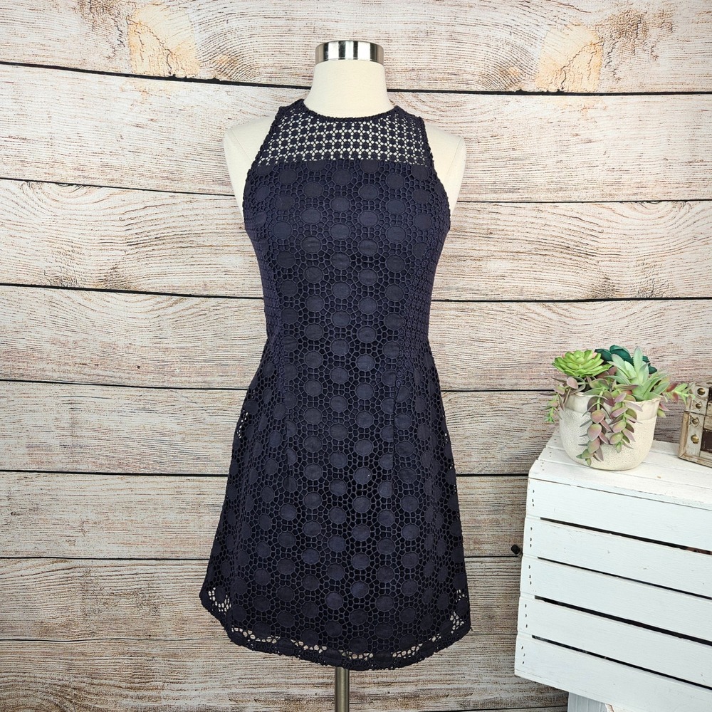 Tory Burch‎ Navy Blue Lace Fit and Flare Sleeveless Dress Size 0